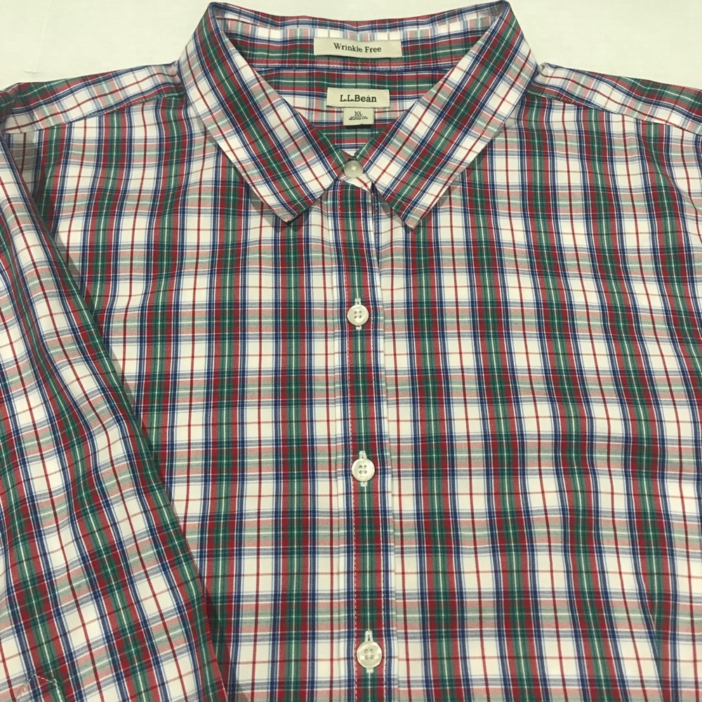 L.L. Bean women’s Plaid Shirt - Purple, Blue, and White wrinkle free, 3/4 sleeve - Picture 2 of 8